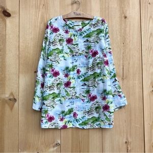 Cynthia Rowley Linen Button Front Top Vacation Prints Sz 1X